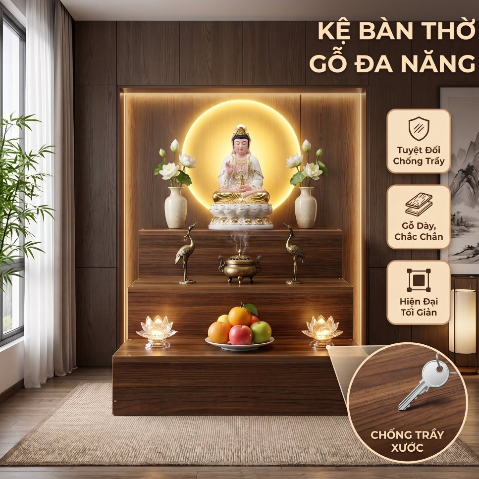 Bục gỗ tam cấp đôn tam cấp bàn thờ phật thờ gia tiên bàn thờ ông địa bàn thờ gỗ công nghiệp MDF bền 