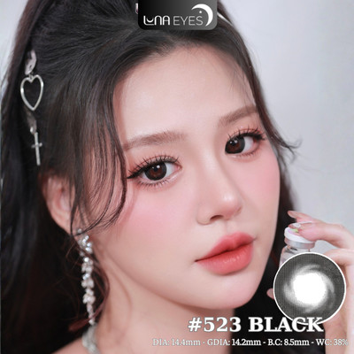 [6 tháng] Lens mắt 523 Black màu đen nhạt giãn tròng tự nhiên, size lớn, thương hiệu LUNA EYES