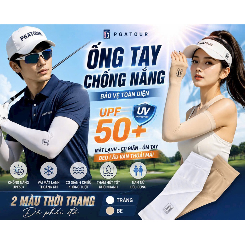 Xà Cạp Tay Chính Hãng PGA Tour - Ống Tay Chống Nắng Golf PGA Chính Hãng