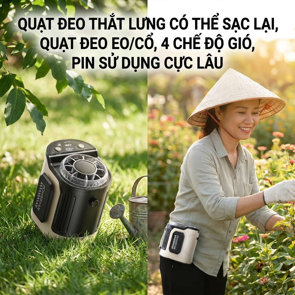 Quạt Điều Hòa Đeo Hông Đeo Cổ Mini F13 F17 F49, Pin Trâu Hoạt Động Cả Ngày