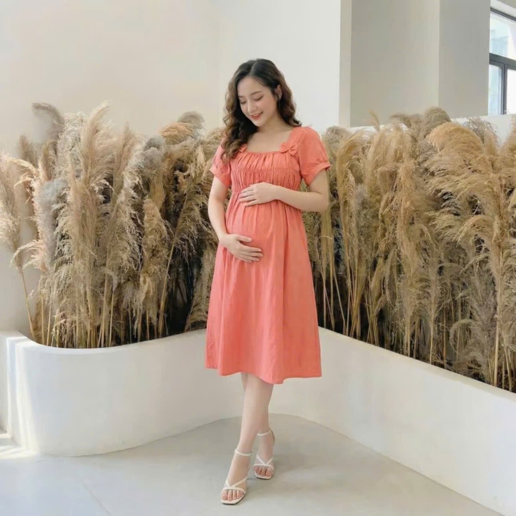 Đầm Bầu Thắt Nơ Tiểu Thư Dáng Babydoll-YUMI STORE