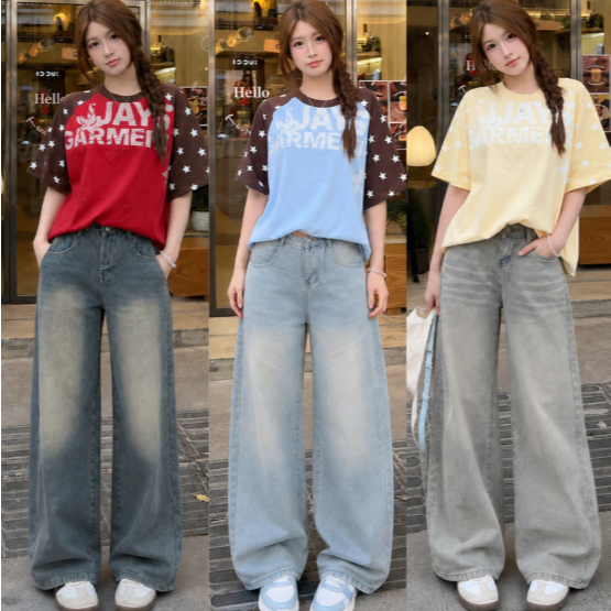Quần Jeans Suông Ống Rộng Đứng MIAA Cạp Cao Màu RETRO , Quần Jeans Ống Suông Ver 1 nhiều màu tôn dán