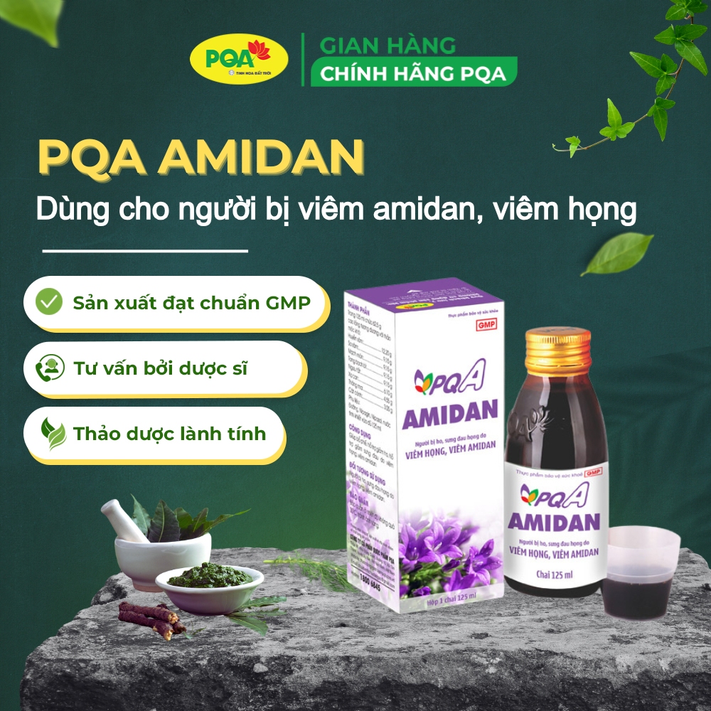 Siro Amidan PQA Giúp Bổ Phế Hỗ Trợ Giảm Ho Sưng Đau Do Viêm Họng Viêm Amidan Hộp 125ml