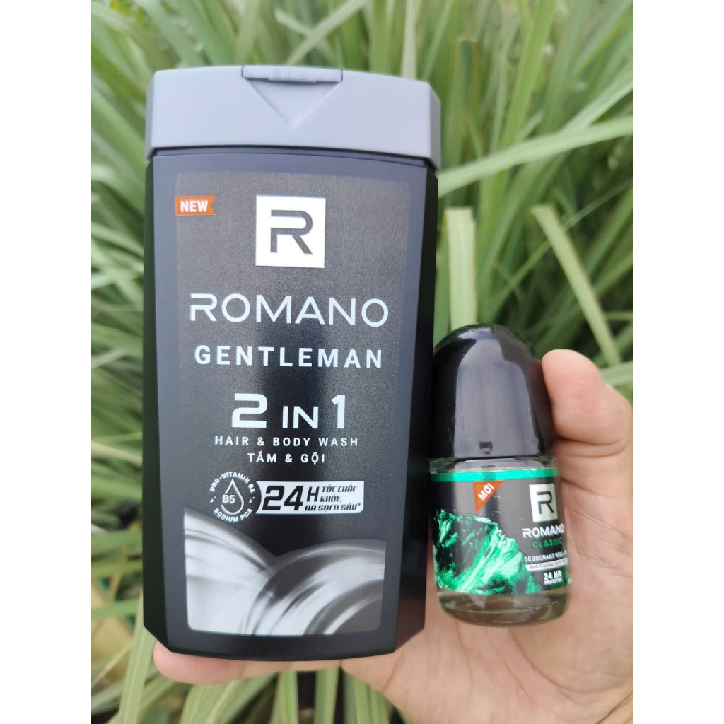 COMBO2 MÓN Tắm gội (2in1) Romano gentleman 2in1 180g +1 chai lân khử mùi romano 25ml