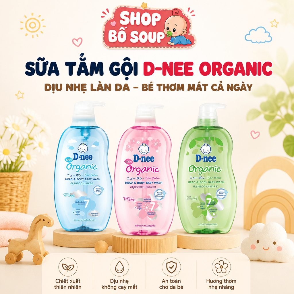 Sữa tắm gội Dnee 180ml 380ml, tắm gội toàn thân cho bé Dnee Organic chính hãng, an toàn, dịu nhẹ cho