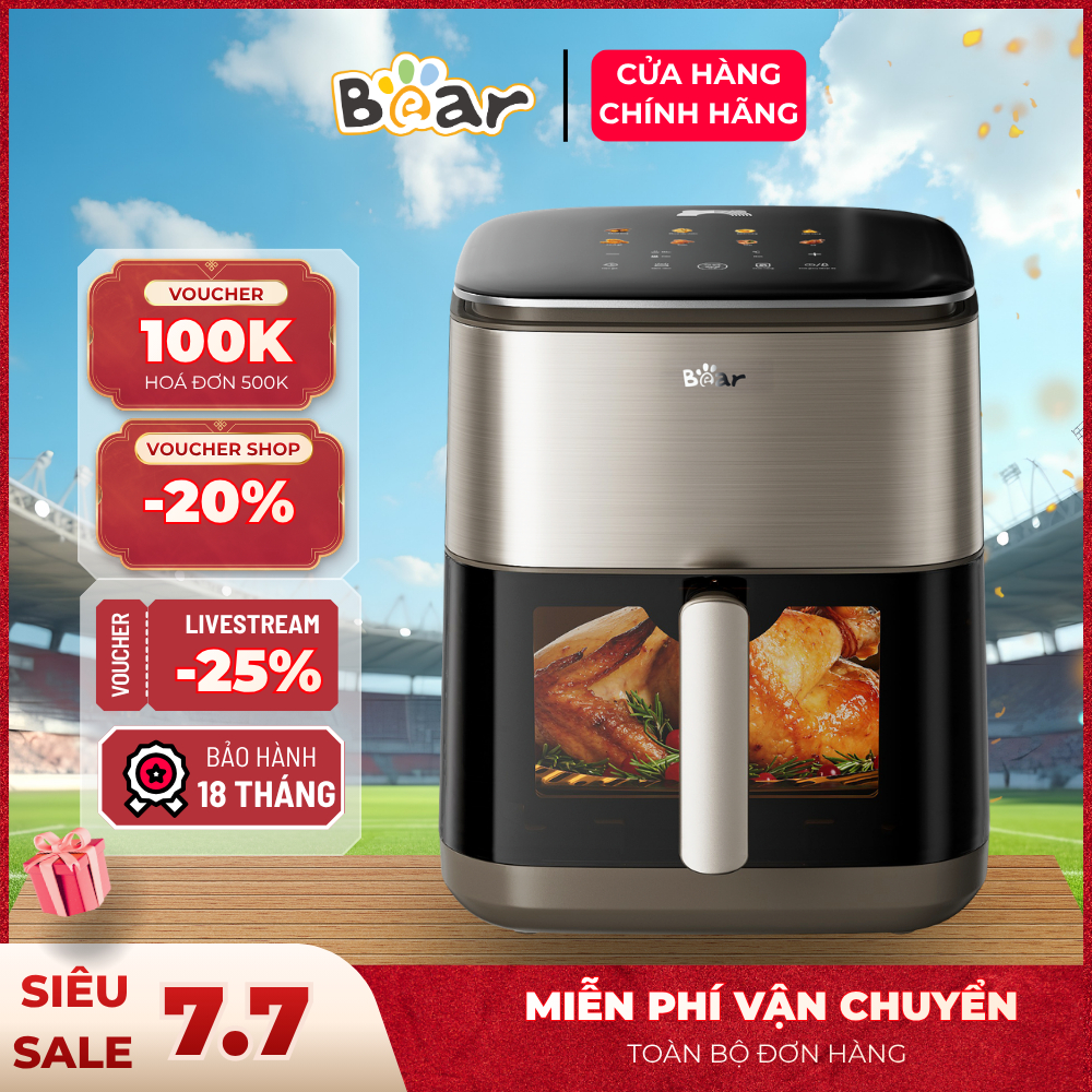 Nồi Chiên Không Dầu Bear 6L AF-5H20J75 Chất Liệu Nhựa PP Và Inox Cao Cấp Sang Trọng Hàng Chính Hãng