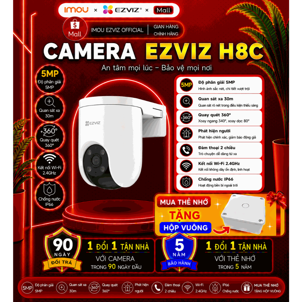 Camera wifi EZVIZ ngoài trời  H8C 3MP, H9C 5MP, H80X, H90, xoay 360, ban đêm có màu, chống nước