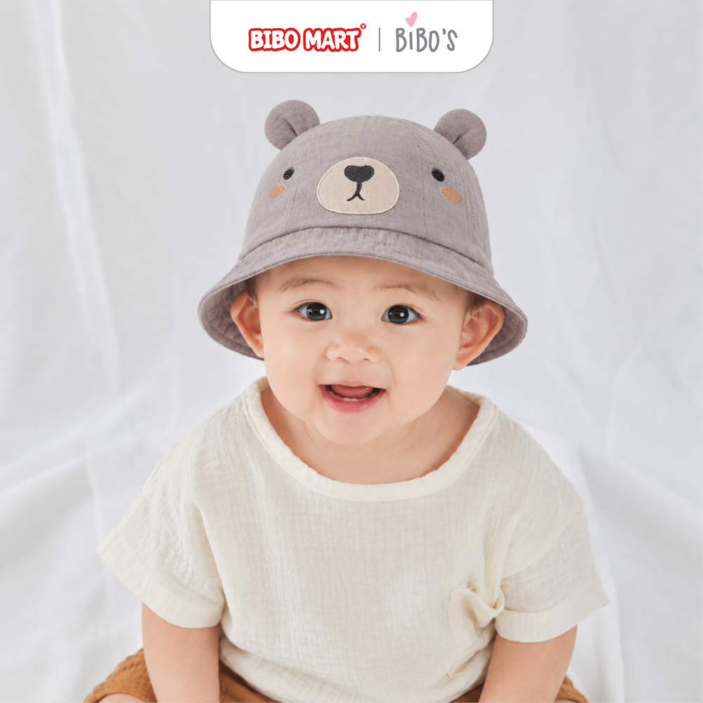 Mũ Bo Vành Bé Trai Bibo’s Vải Xô Thêu Hình Động Vật Đáng Yêu Cho Bé - Bibo Mart
