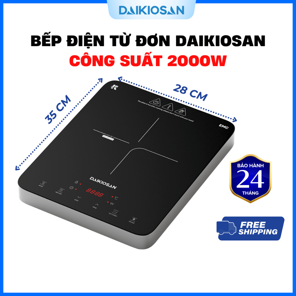Bếp Điện Từ Đơn Daikiosan DB101 Công Suất Đến 2000W, 10 Mức Điều Chỉnh Công Suất Và Nhiệt Độ