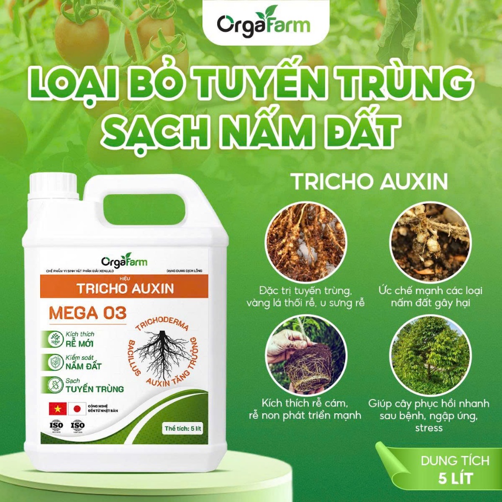[OrgaFarm] Tricho Auxin Orgafarm Loại Bỏ Tuyến Trùng, Sạch Nấm Đất, Kích Rễ Mới - 5L