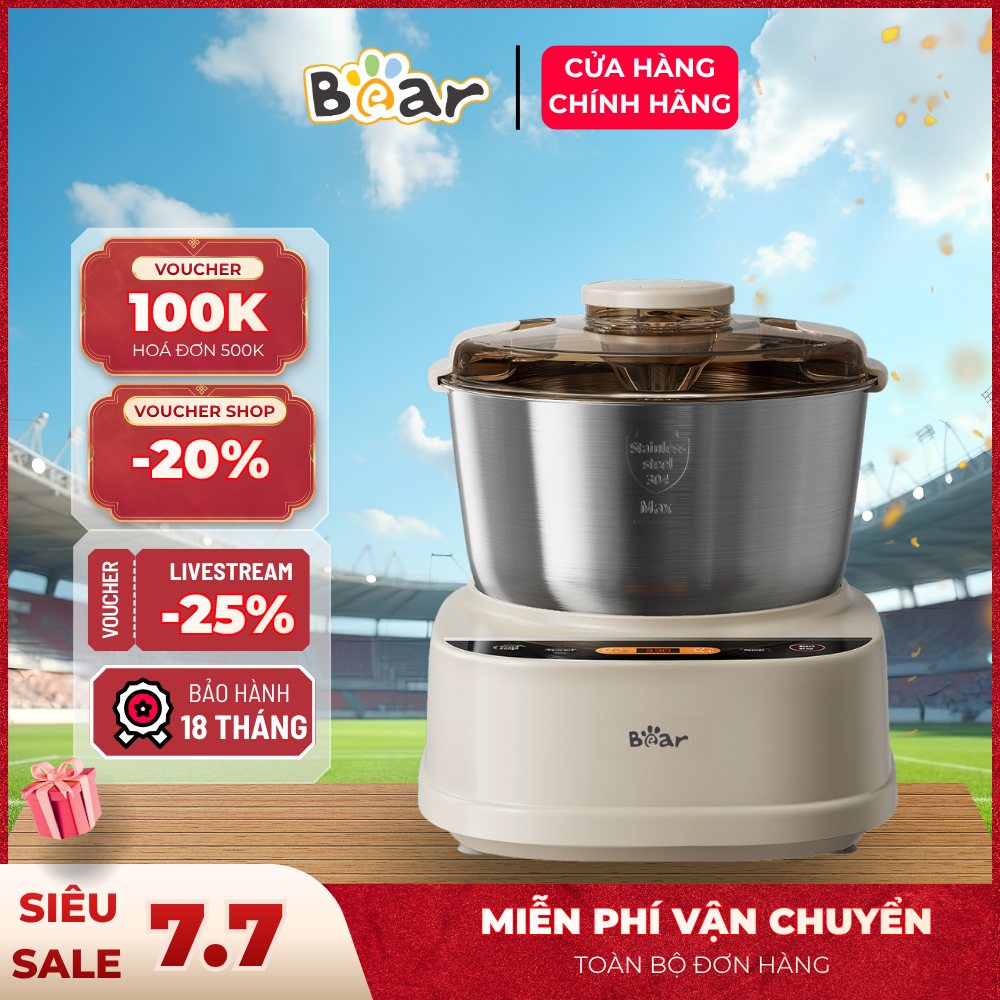 Máy Trộn Bột Bear SM-5H50Z68 1 Đổi 1 Nhào Bột Tự Động Trộn Đều Mềm Mịn Thố Inox 5L Dễ Dàng Vệ Sinh
