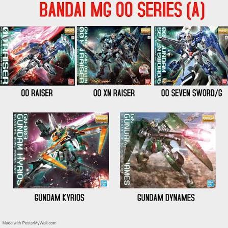 chính hãng bandai mô hình gundam MG 00 series XN raiser Virtue Seven sword kyrios exia