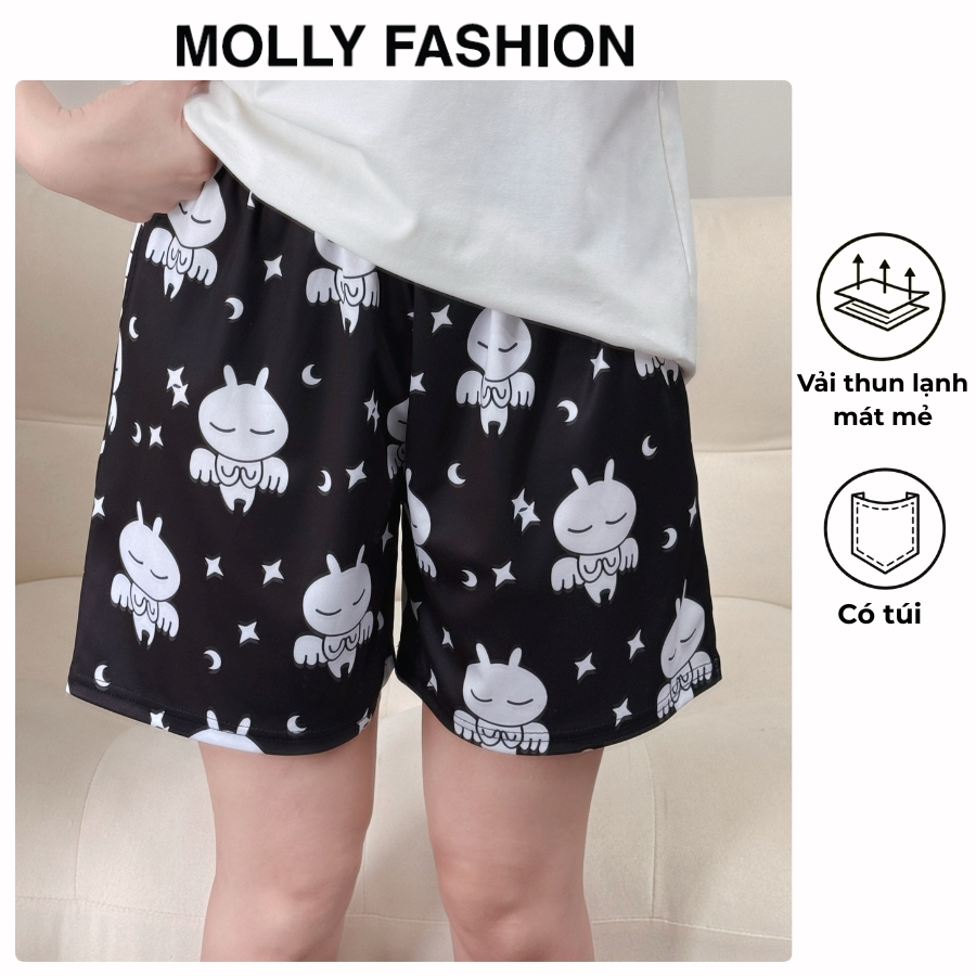 (Có túi) Quần đùi nam nữ MOLLY FASHION thun lạnh Bigsize, quần short mặc nhà hoạt hình Mirotic