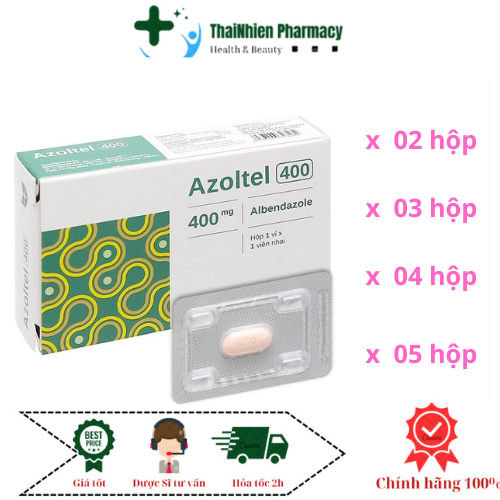 Combo viên uống tẩy giun/ xổ giun Azoltel 400mg (albendazole 400mg) (hộp 1 viên)