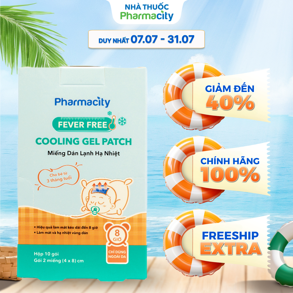 Miếng dán lạnh hạ nhiệt em bé Pharmacity 4cm x 8cm (Hộp 10 gói x 2 miếng)