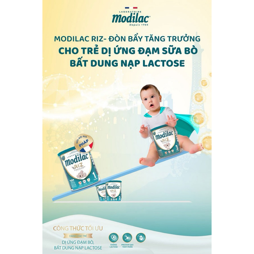 sữa bột công thức MODILAC RIZ co bé dị ứng đạm bò