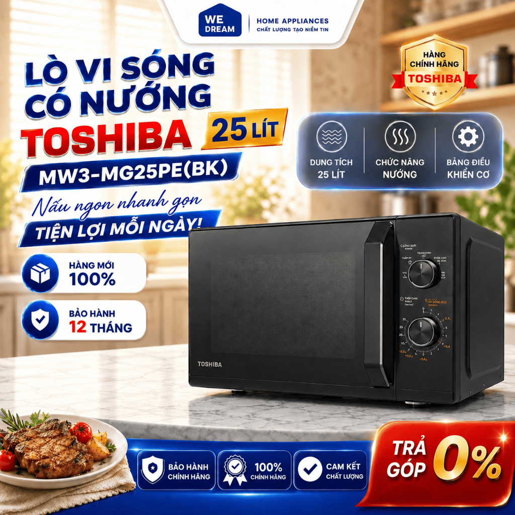 Lò Vi Sóng Có Nướng Toshiba MW3-MG25PE(BK) 25L - Hàng Chính Hãng