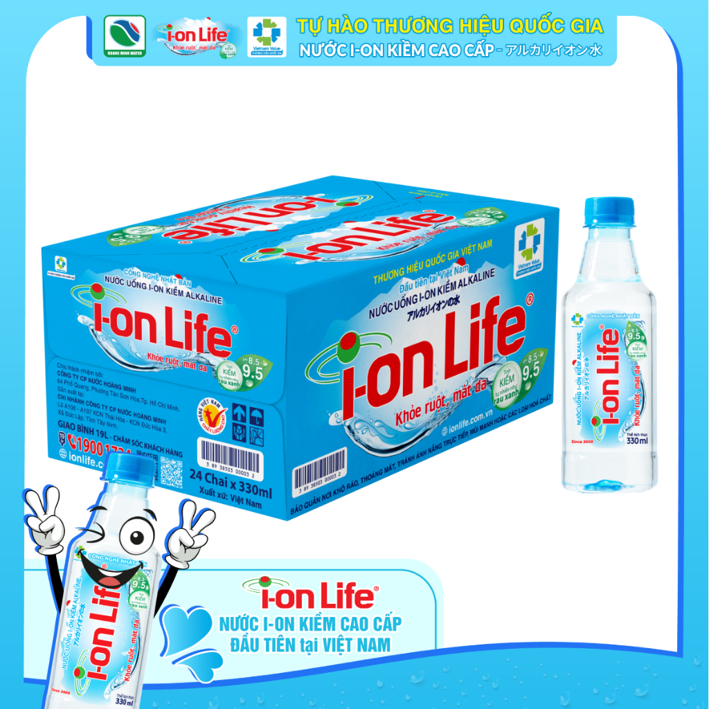 Nước Ion Kiềm i-on Life 330ml – Nguồn Nước Ngầm Giàu Khoáng, Kết Hợp Công Nghệ Nhật, pH 8.5–9.5