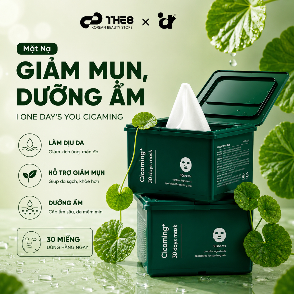 Mặt Nạ Giấy Dạng Hộp Rút One-day's you Cicaming 30 Days Mask Hỗ Trợ Giảm Mụn (30 Miếng)