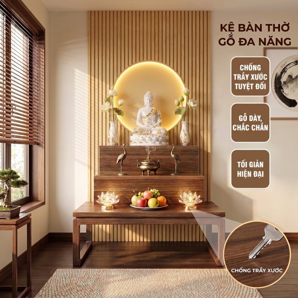 Bục gỗ tam cấp đôn tam cấp bàn thờ phật thờ gia tiên bàn thờ ông địa bàn thờ gỗ công nghiệp MDF bền 