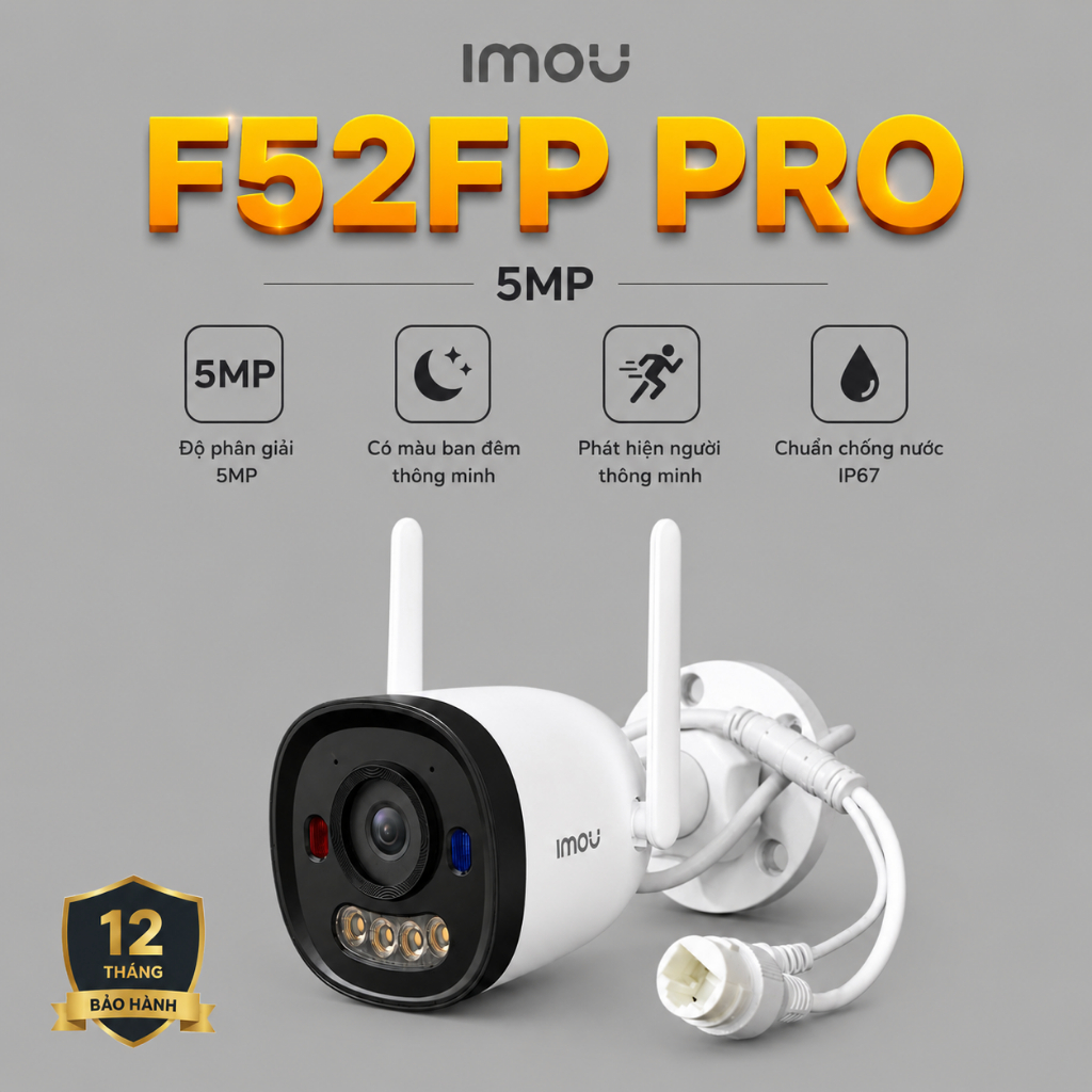 (QUÀ TẶNG đơn cam+thẻ)Camera Wifi Ngoài Trời IMOU F52FP PRO/F52FP 5MP 3K Màu Đêm,Báo Động Xanh Đỏ