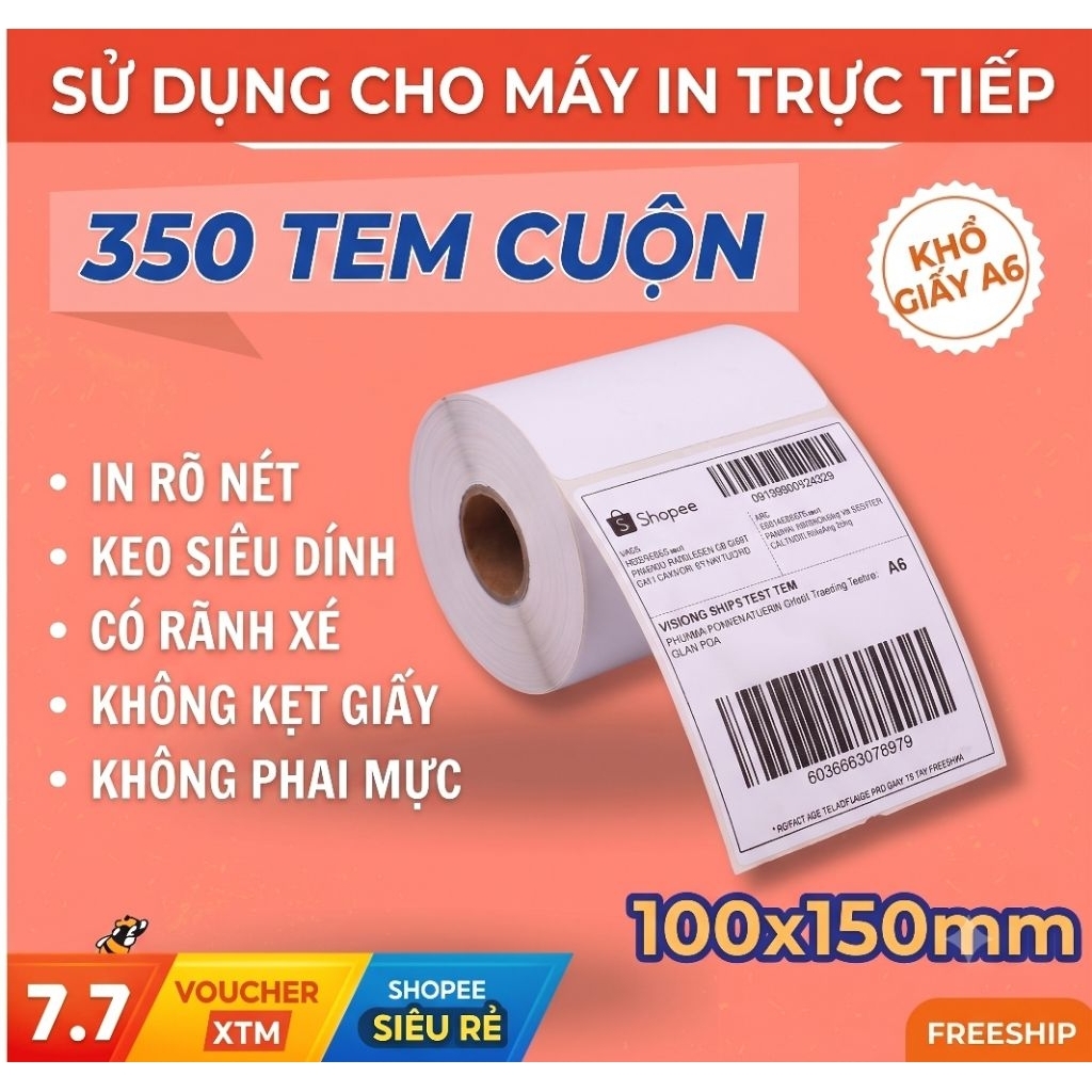 Giấy in nhiệt A6 100x150 - Cuộn 350 Tem