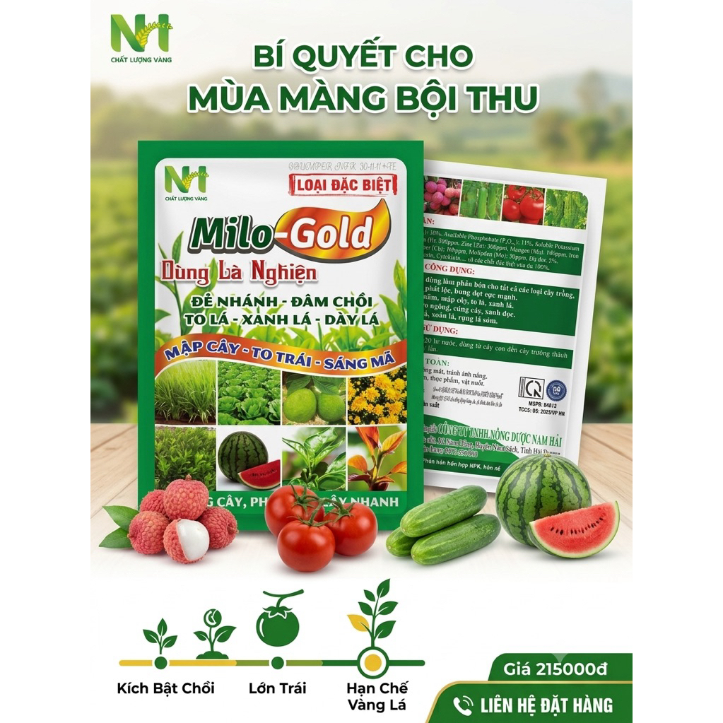 Phân Bón Lá Cao Cấp MILO-GOLD 30-11-11+TE (Gói 50g) - Bung Đọt, Bật Chồi, Dày Lá, Phục Hồi Cây Cực N