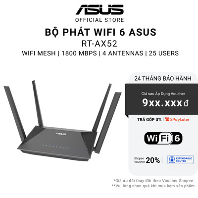 Bộ phát wifi Asus RT-AX52 WiFi 6 tối đa 2402 Mbps Chuẩn AX1800 AiMesh DUAL BAND 3 NĂM BẢO HÀNH