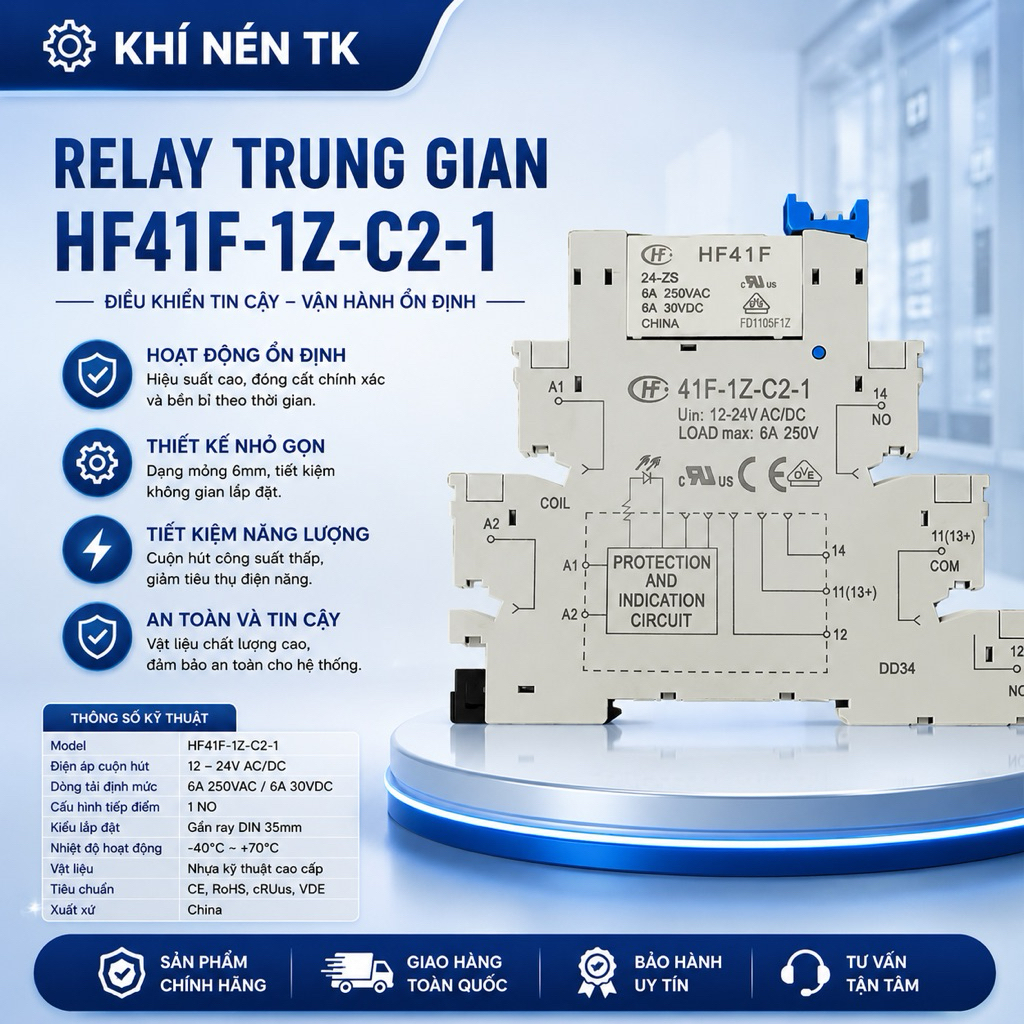 Cầu đấu rơ le 6.3mm HF41F-24-ZS 24V cài ray / Bo mạch rơ le UK 41F-1Z-C2-1 - K5H6