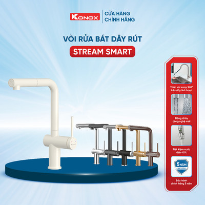 Vòi rửa bát dây rút Konox Stream Smart hợp kim đồng 4 màu dòng chảy mới - Bảo hành 5 năm