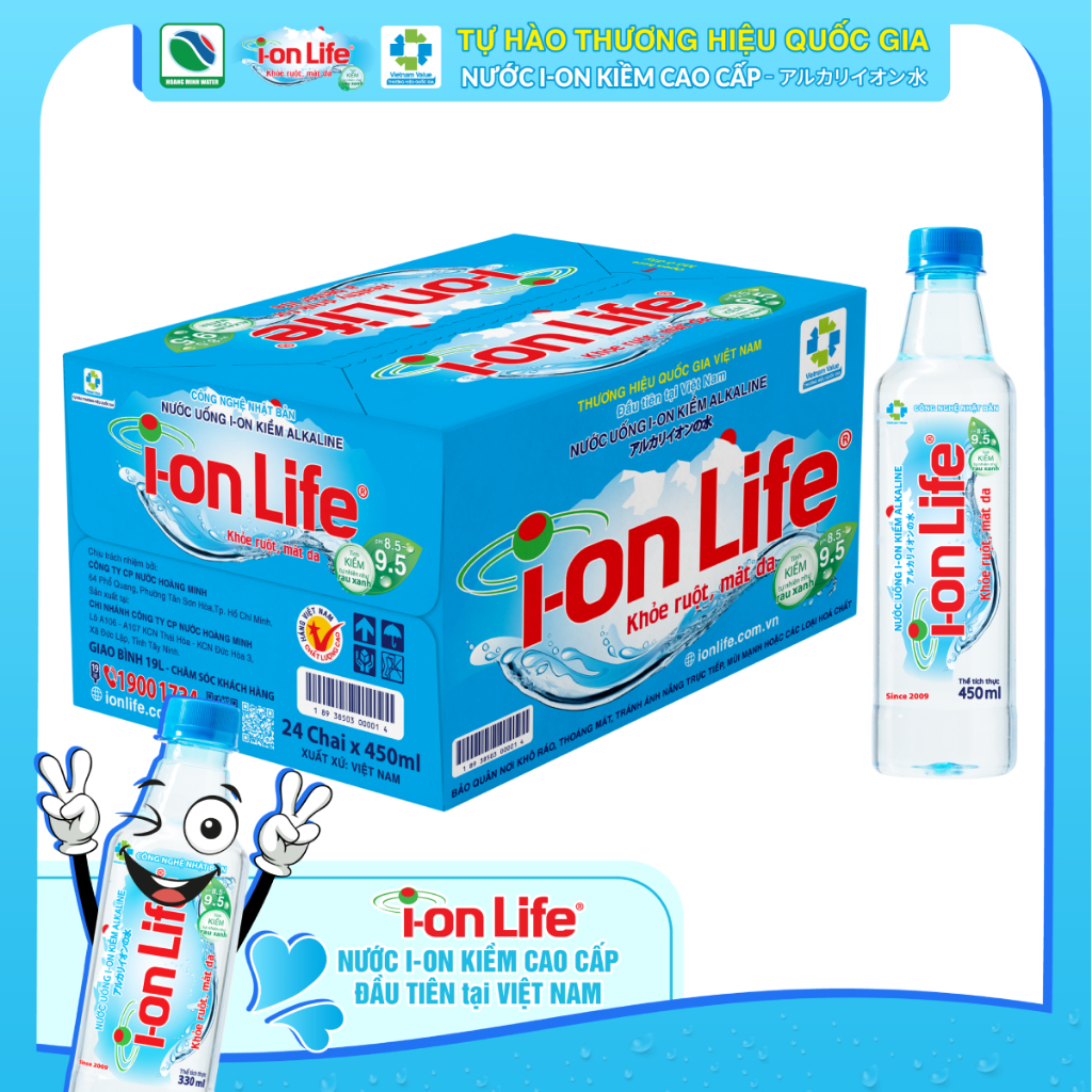 Thùng 24 Chai Nước ion Kiềm i-on Life 450ml – Nguồn Nước Ngầm Giàu Khoáng, Điện Phân Nhật Bản