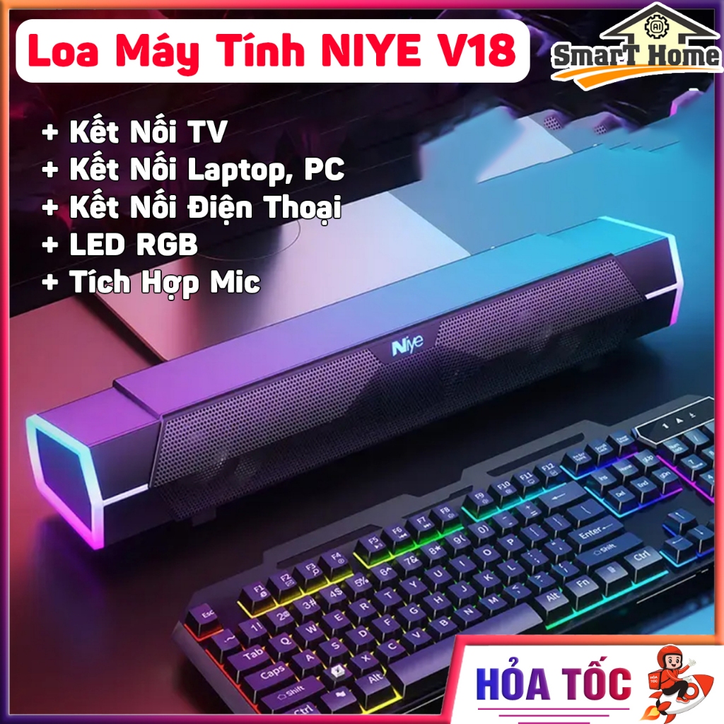 Loa Máy Tính Để Bàn Có Dây Niye V18 LED RGB Cho PC, Laptop, Điện Thoại - Loa Soundbar V18