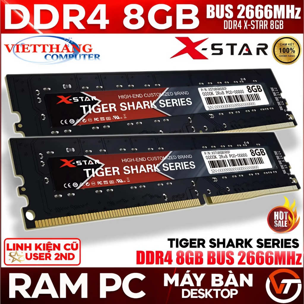 Ram Máy Tính X-Star 8GB DDR4 Bus 2666MHz Hàng Cũ qua sử dụng ( Cũ - 2nd )
