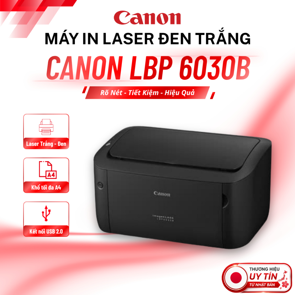 Máy In Laser Canon LBP 6030B Đen Trắng - In Nhanh 18ppm, Nhỏ Gọn, Tiết Kiệm Mực - Hàng Chính Hãng