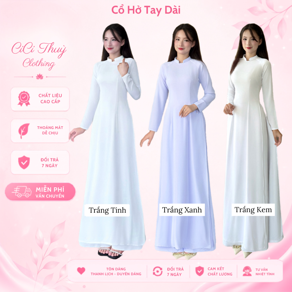 (Cổ Hở Tay Dài) Áo Dài Học Sinh Mặc Đi Học Kỷ Yếu Chụp Ảnh Hotgirl CiCi Thuỳ Clothing