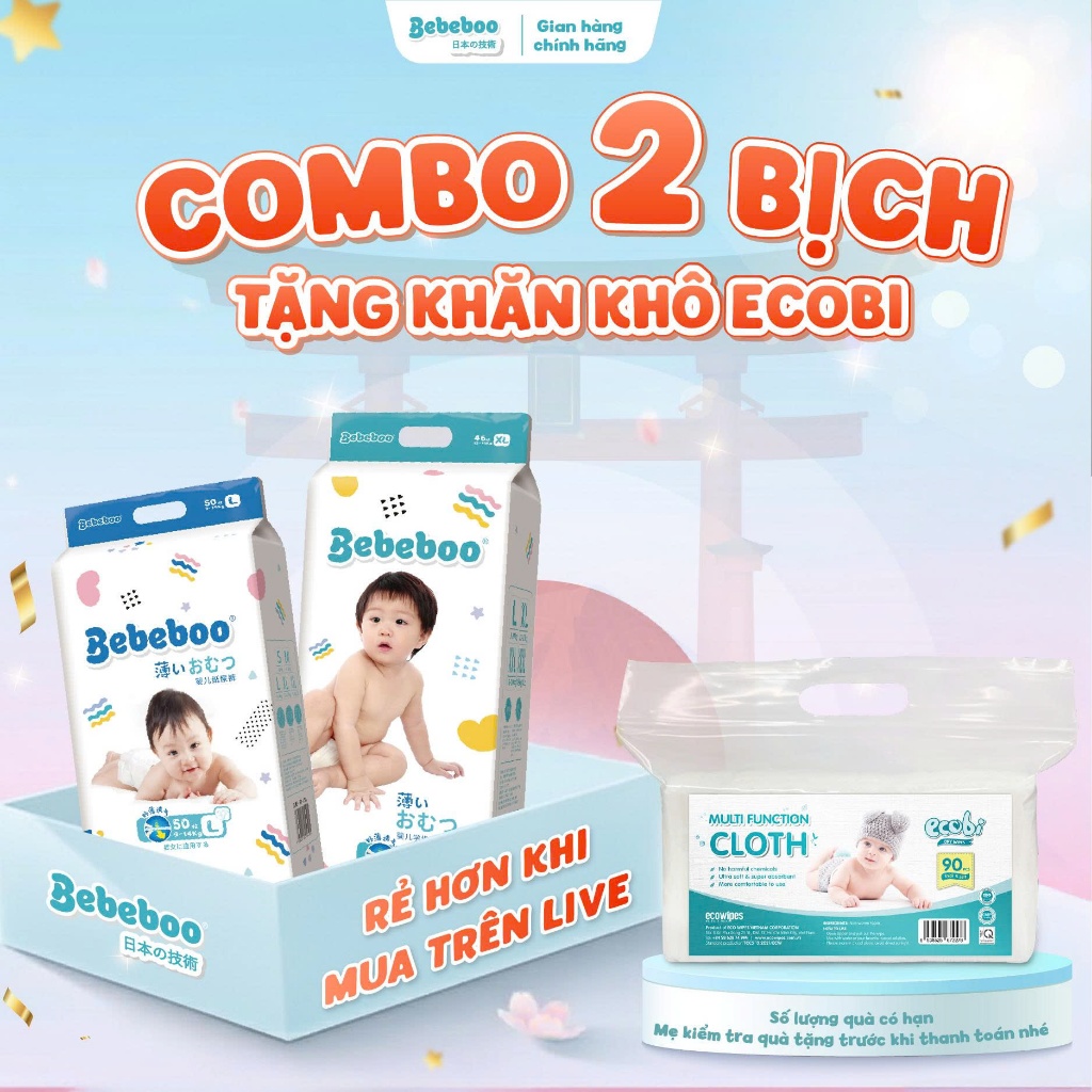 Combo 2 bịch Bỉm Dán/Quần Bebeboo Nhật Bản Chính Hãng Thấm Hút Tốt Đủ Size Cho Bé