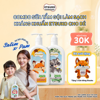 Combo 2 Chai Tắm Gội Cho Bé Kháng Khuẩn Chiết Xuất Tràm Trà & Keo Ong ETSUKO 600ml Làm Sạch Bảo Vệ
