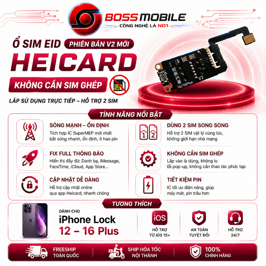 Ổ SIM EID tích hợp IC SuperMEP HEICARD thế hệ mới – Dành cho iP Lock 12 đến 16 Plus , không cần dùng