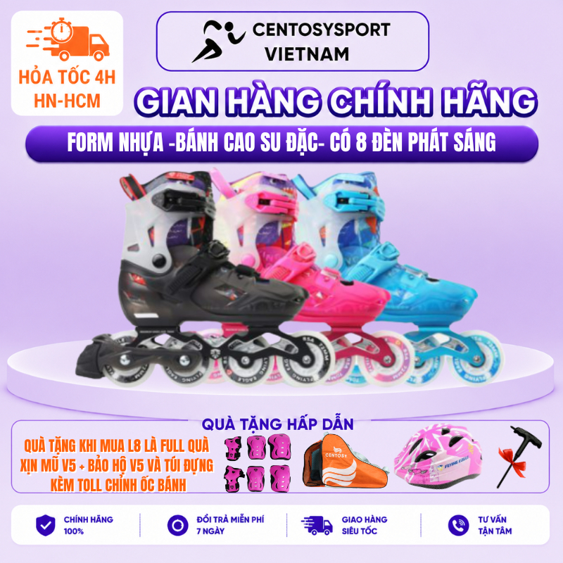 [Tặng Đầy Đủ Phụ Kiện] Giày Patin Trẻ Em Cao Cấp Centosy Flying Eagle L8- 8 Bánh Đèn Phát Sáng-Tăng 