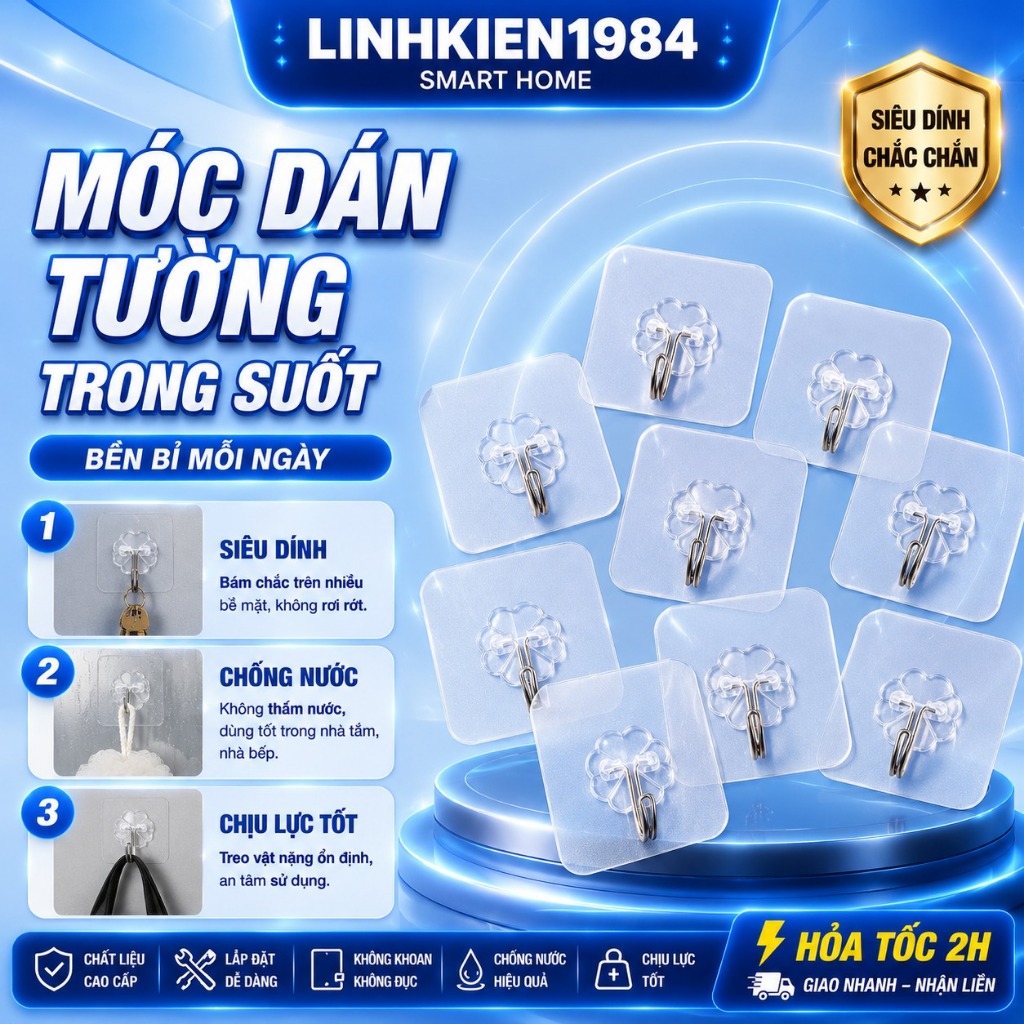 COMBO 10 MÓC DÁN TƯỜNG TRONG SUỐT