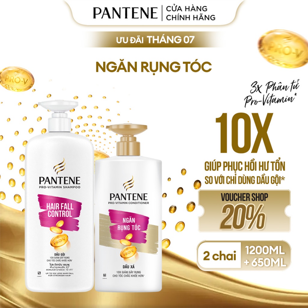 [LIVE] Combo Dầu Gội Pantene Ngăn Rụng Tóc / Chăm Sóc Hư Tổn / Mượt Mà Óng Ả 1200ml + Xả 650ml