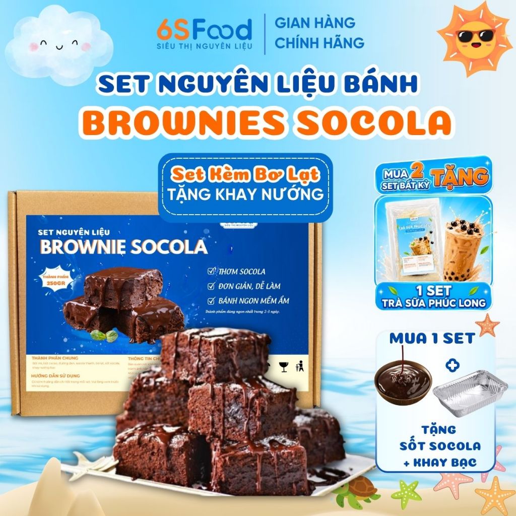 Set Làm Bánh Brownie Socola Thơm Đậm Vị, Ít Ngọt [KÈM KHAY NƯỚNG] Nhà 6SFOOD