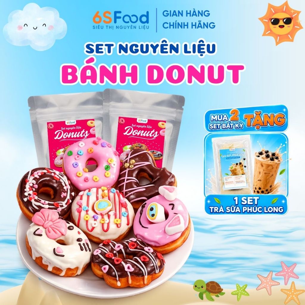 Set nguyên liệu làm bánh Donut thành phẩm 10 bánh tiện lợi, dễ làm tại nhà - 6SFOOD