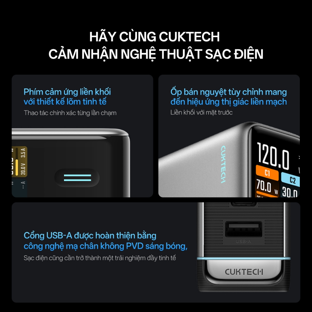 Củ Sạc GaN CUKTECH 10 ULTRA 3C1A | Công Suất 120W | Hỗ Trợ Sạc Nhanh | Bảo Hành 18 Tháng AD1204U | BigBuy360 - bigbuy360.vn