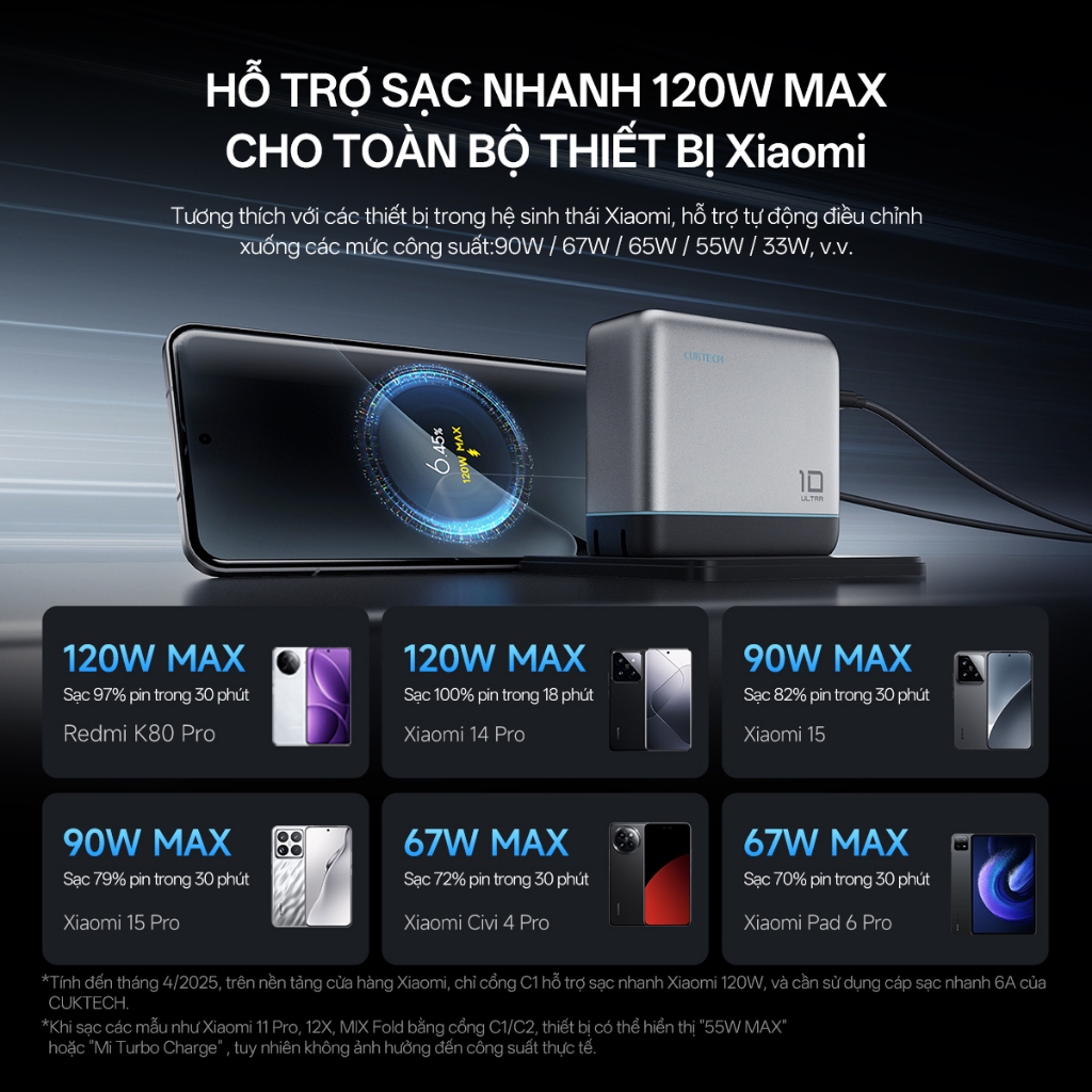 Củ Sạc GaN CUKTECH 10 ULTRA 3C1A | Công Suất 120W | Hỗ Trợ Sạc Nhanh | Bảo Hành 18 Tháng AD1204U | BigBuy360 - bigbuy360.vn