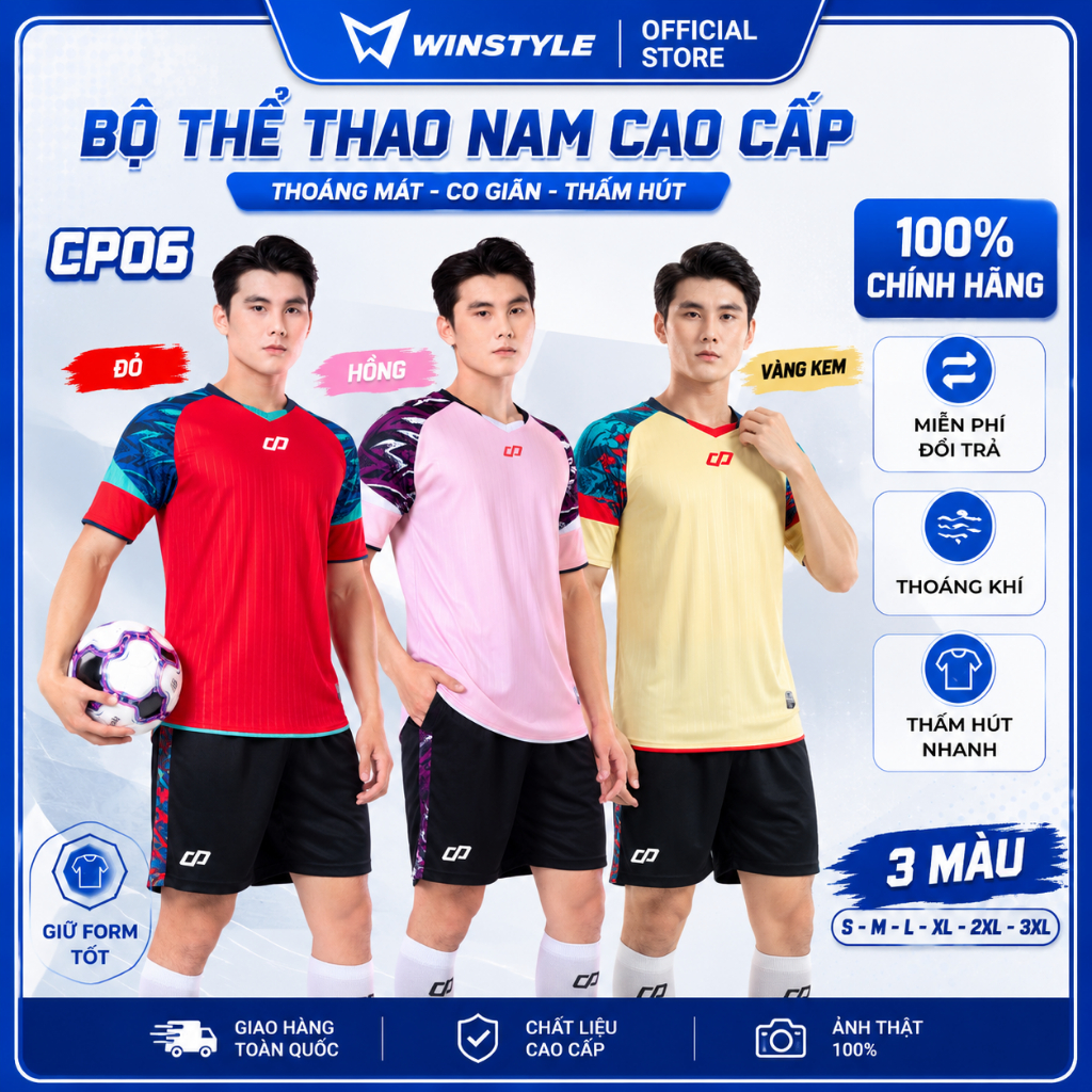 CP SPORT - Bộ Quần Áo Bóng Đá Thể Thao CP06 TRẮNG, Chất Liệu Vải Thun Mè Co Giãn BDC-CP06-TRA