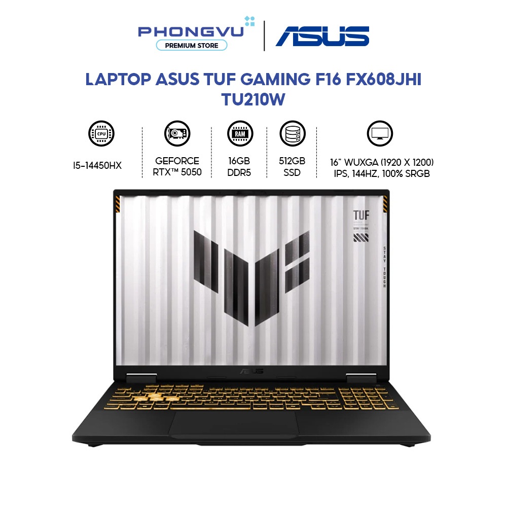 Laptop Gaming Asus TUF F16 FX608JHI - Core i5-14450HX - RTX 5050 8GB - RAM 16GB - 512GB SSD - Win 11