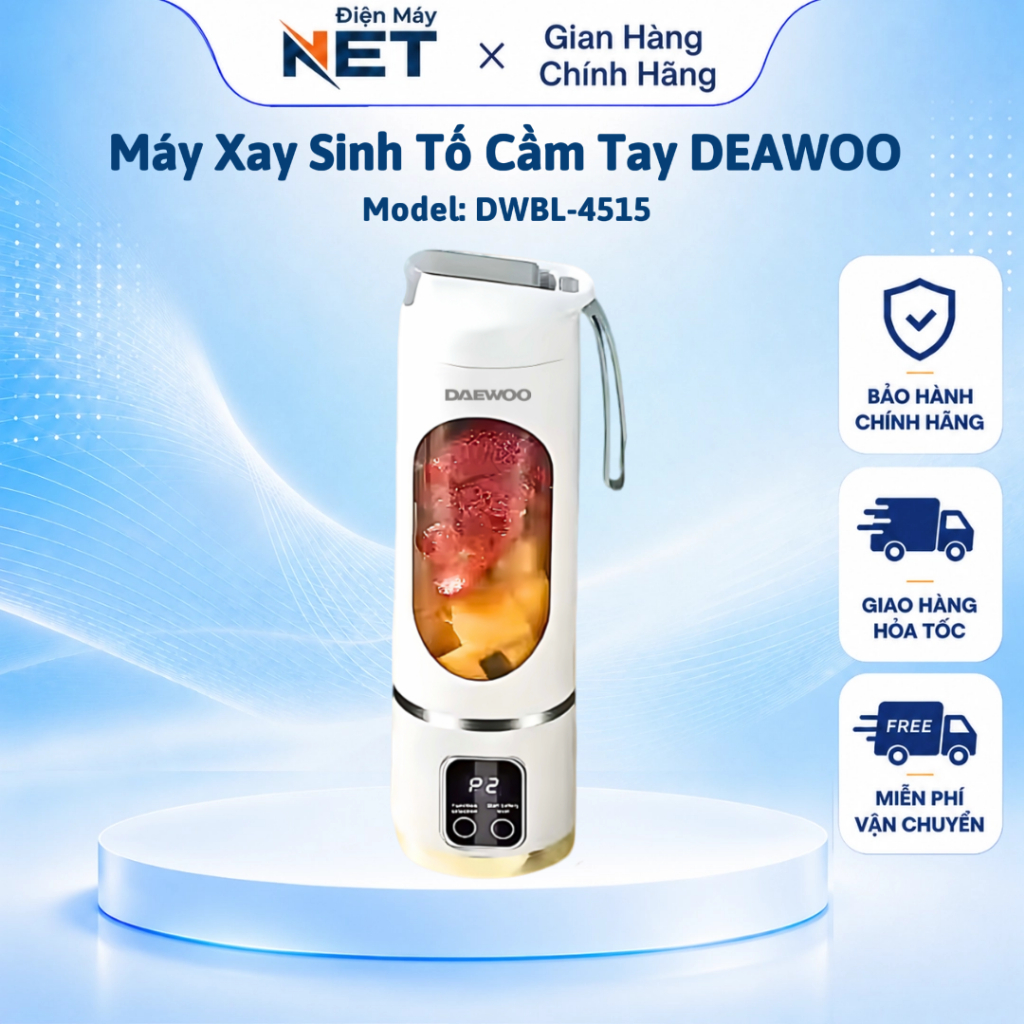 Máy Xay Sinh Tố Cầm Tay DAEWOO DWBL-4515 [450ml], Ly Xay Trái Cây Tiện Lợi, Nhỏ Gọn, Hàng Chính Hãng
