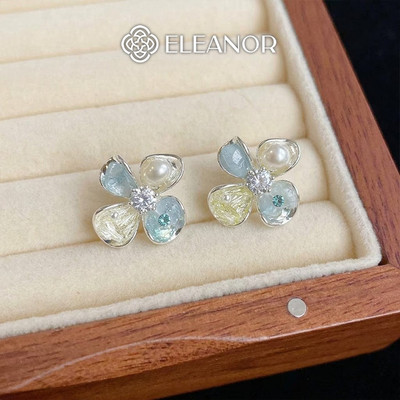 Bông tai nữ chuôi bạc 925 Eleanor Accessories hình hoa đính đá phụ kiện trang sức khuyên tai 12181