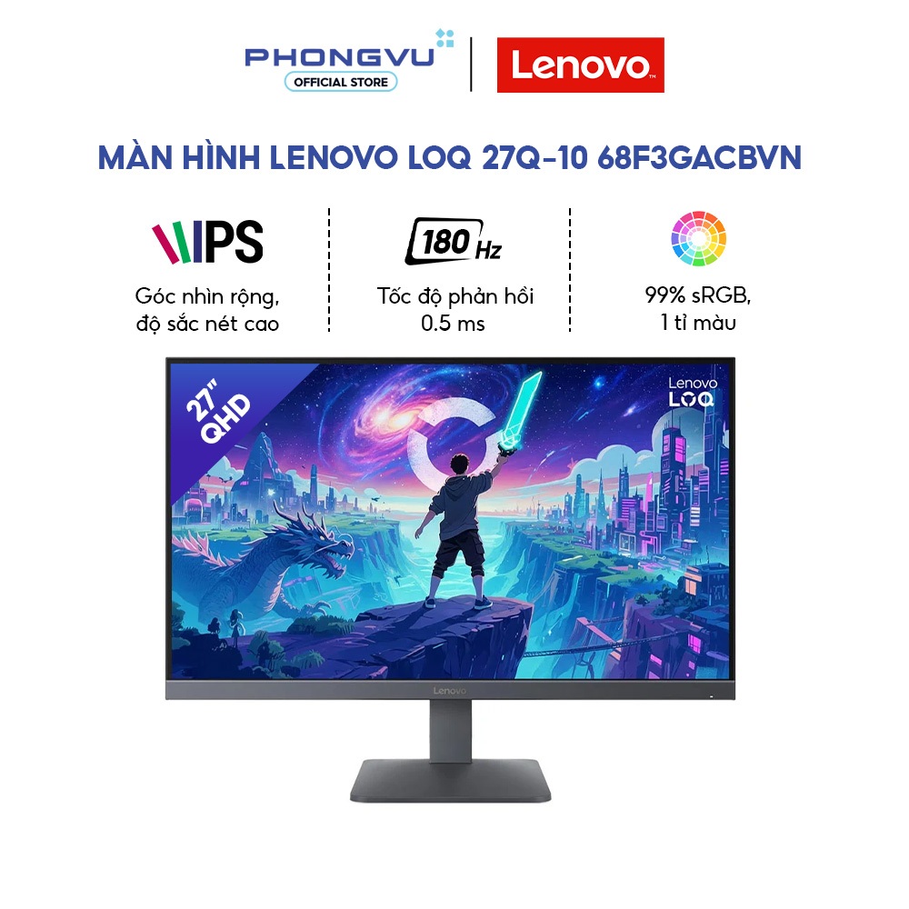 Màn Hình Lenovo LOQ 27Q-10 68F3GACBVN 27 Inch - 2K 180Hz - 0.5ms - HDR10 - FreeSync - BH 36 Tháng